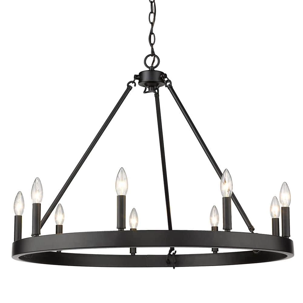Alastair 9-Light Matte Black Wagon Wheel Chandelier by Golden Lighting 2 Alastair 9-Light Matte Black Wagon Wheel Chandelier by Golden Lighting
