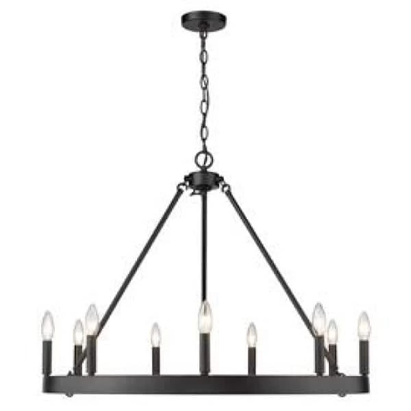Alastair 9-Light Matte Black Wagon Wheel Chandelier by Golden Lighting 3 Alastair 9-Light Matte Black Wagon Wheel Chandelier by Golden Lighting - Image 2