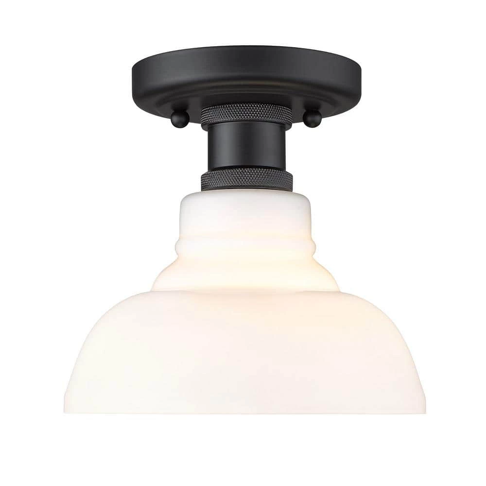 Carver 7.5 in. 1-Light Matte Black Vintage Milk Glass Flush Mount by Golden Lighting 4 Carver 7.5 in. 1-Light Matte Black Vintage Milk Glass Flush Mount by Golden Lighting - Image 2