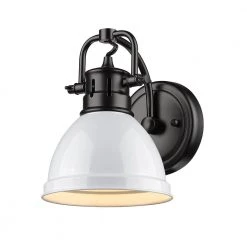 Duncan Collection Black 1-Light Bath Sconce Light with White Shade by Golden Lighting