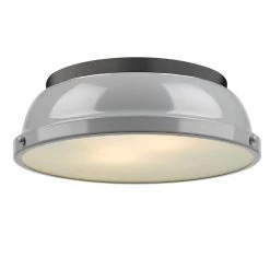 Duncan 14 in. 2-Light Matte Black Flush Mount with Gray Shade by Golden Lighting