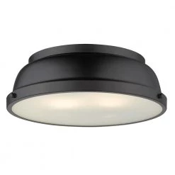 Duncan 14 in. 2-Light Matte Black Flush Mount with Matte Black Shade by Golden Lighting