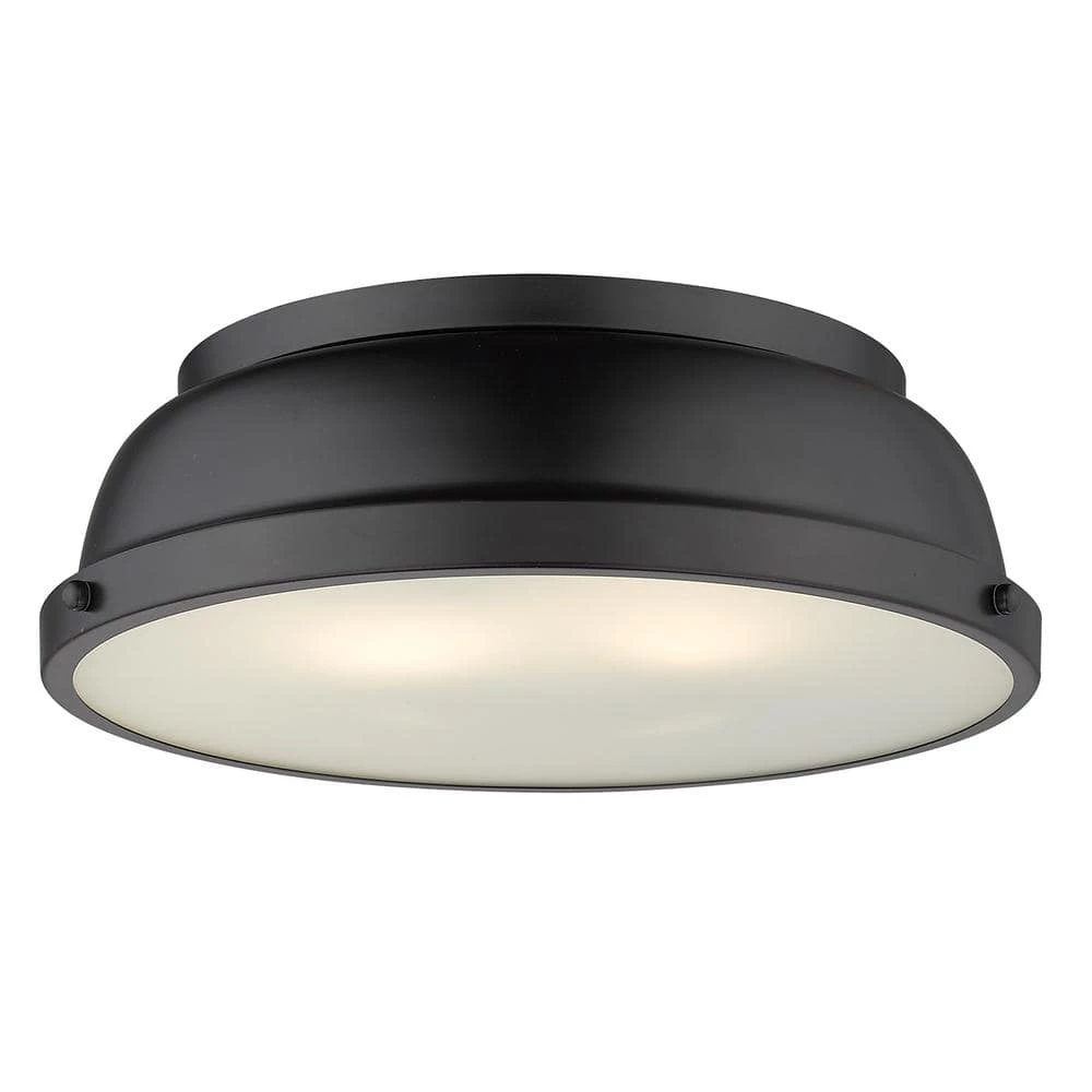 Duncan 14 in. 2-Light Matte Black Flush Mount with Matte Black Shade by Golden Lighting 2 Duncan 14 in. 2-Light Matte Black Flush Mount with Matte Black Shade by Golden Lighting