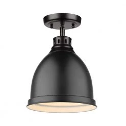 Duncan Collection 1-Light Black Flush Mount with Matte Black Shade by Golden Lighting