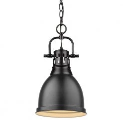 Duncan 1-Light Black Pendant and Chain with Matte Black Shade by Golden Lighting