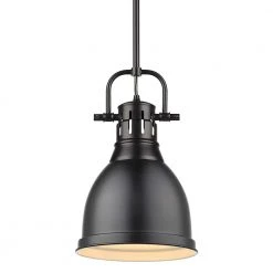 Duncan 1-Light Black Pendant and Rod with Matte Black Shade by Golden Lighting