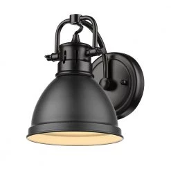 Duncan Collection Black 1-Light Bath Sconce Light with Matte Black Shade by Golden Lighting