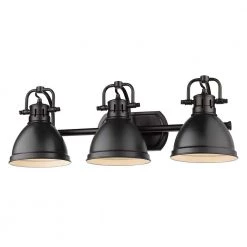 Duncan 3-Light Black Bath Light with Matte Black Shade by Golden Lighting
