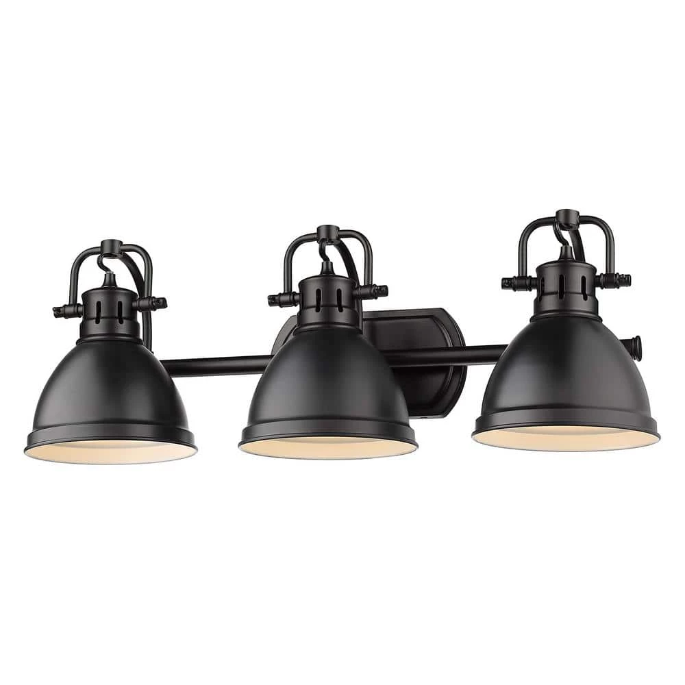 Duncan 3-Light Black Bath Light with Matte Black Shade by Golden Lighting 3 Duncan 3-Light Black Bath Light with Matte Black Shade by Golden Lighting