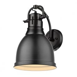 Duncan Collection 1-Light Black Sconce with Matte Black Shade by Golden Lighting