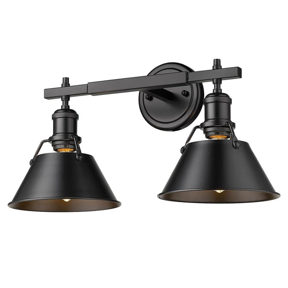 Orwell 4.875 in. 2-Light Black Vanity Light with Black Shade by Golden Lighting 6 Orwell 4.875 in. 2-Light Black Vanity Light with Black Shade by Golden Lighting - Image 4