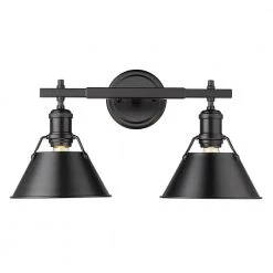 Orwell 4.875 in. 2-Light Black Vanity Light with Black Shade by Golden Lighting