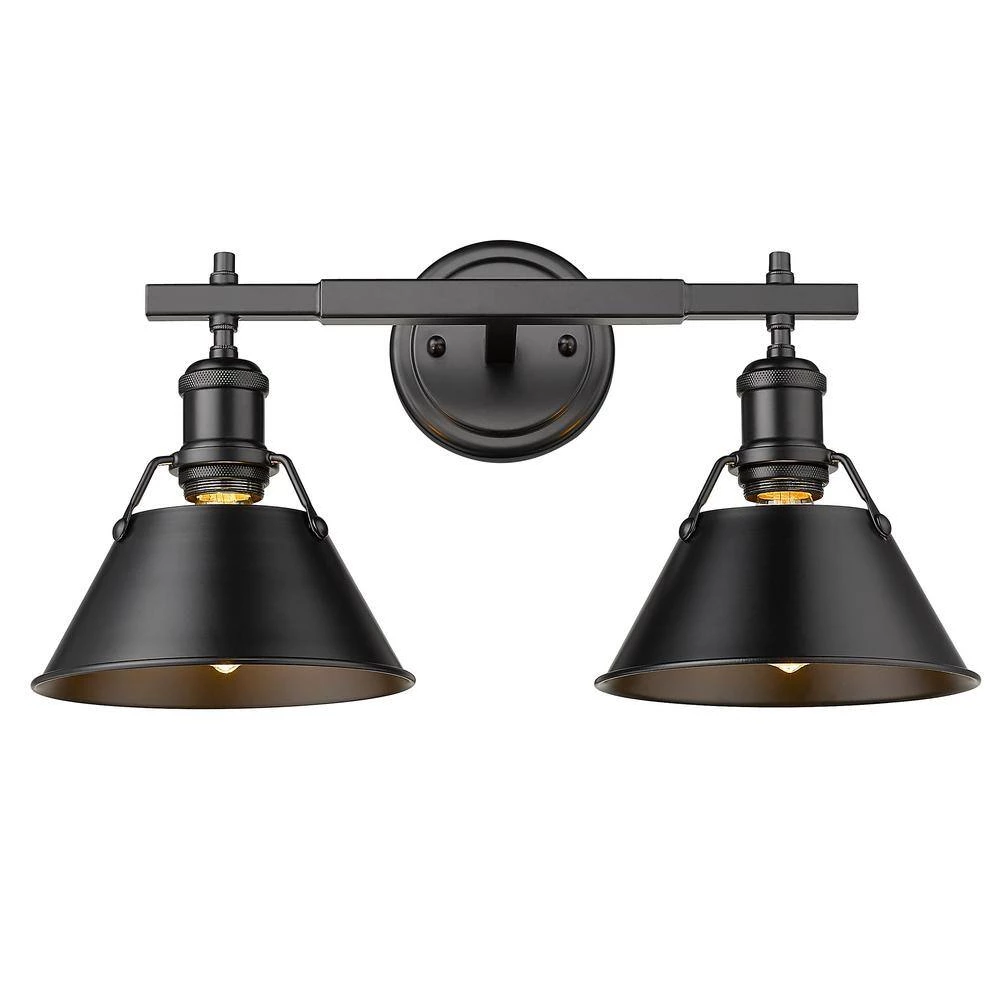 Orwell 4.875 in. 2-Light Black Vanity Light with Black Shade by Golden Lighting 5 Orwell 4.875 in. 2-Light Black Vanity Light with Black Shade by Golden Lighting - Image 3
