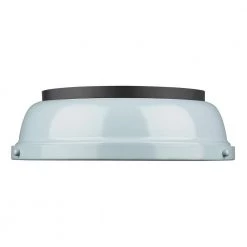 Duncan 14 in. 2-Light Matte Black Flush Mount with Seafoam Shade by Golden Lighting -Golden Lighting Shop matte black with sea foam shade golden lighting flush mount lights 3602 14 blk sf 4f 1000
