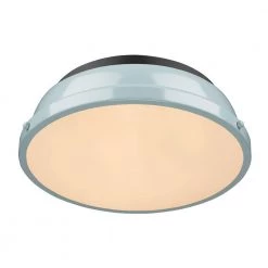 Duncan 14 in. 2-Light Matte Black Flush Mount with Seafoam Shade by Golden Lighting -Golden Lighting Shop matte black with sea foam shade golden lighting flush mount lights 3602 14 blk sf c3 1000