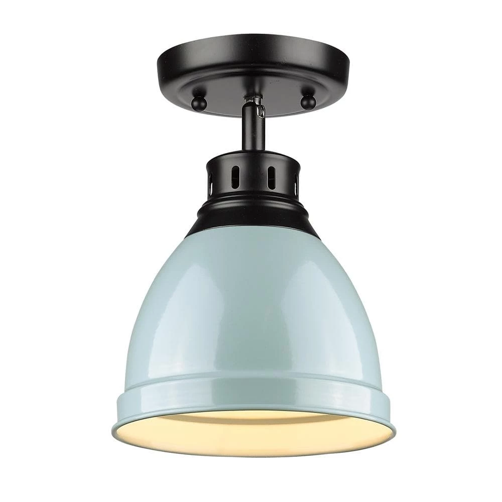 Duncan Collection 1-Light Black Flush Mount with Seafoam Shade by Golden Lighting 3 Duncan Collection 1-Light Black Flush Mount with Seafoam Shade by Golden Lighting