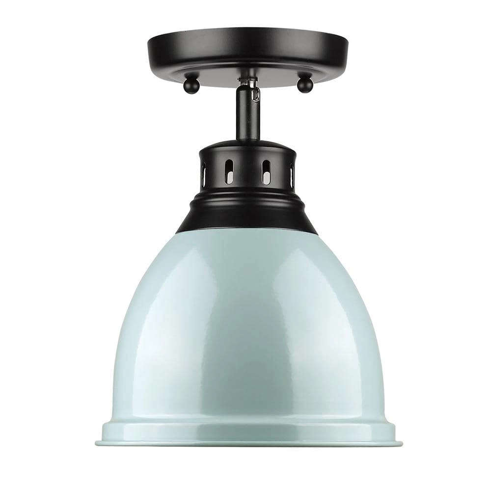 Duncan Collection 1-Light Black Flush Mount with Seafoam Shade by Golden Lighting 4 Duncan Collection 1-Light Black Flush Mount with Seafoam Shade by Golden Lighting - Image 2