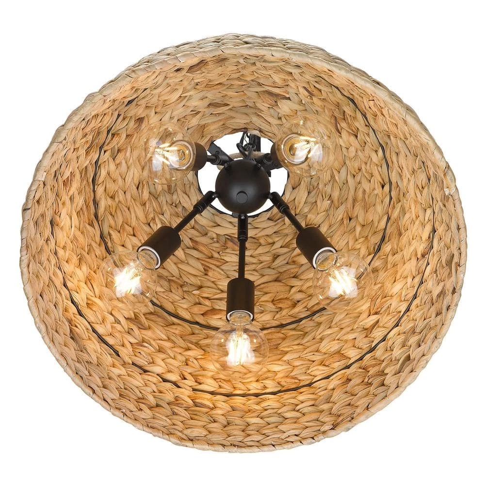 Duncan Rue 5-Light Matte Black Woven Sweet Grass Pendant with Other Shade by Golden Lighting 4 Duncan Rue 5-Light Matte Black Woven Sweet Grass Pendant with Other Shade by Golden Lighting - Image 2