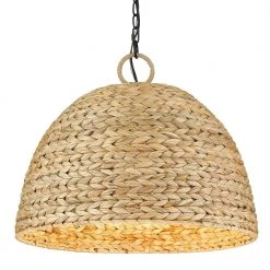 Duncan Rue 5-Light Matte Black Woven Sweet Grass Pendant with Other Shade by Golden Lighting