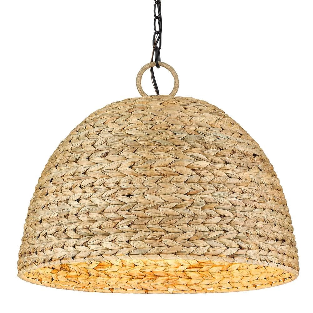 Duncan Rue 5-Light Matte Black Woven Sweet Grass Pendant with Other Shade by Golden Lighting 3 Duncan Rue 5-Light Matte Black Woven Sweet Grass Pendant with Other Shade by Golden Lighting