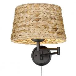 Eleanor 1-Light Matte Black Woven Sweet Grass Articulating Wall Sconce by Golden Lighting -Golden Lighting Shop matte black woven sweet grass golden lighting vanity lighting 3692 a1w blk wsg 1f 1000