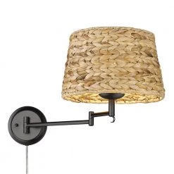 Eleanor 1-Light Matte Black Woven Sweet Grass Articulating Wall Sconce by Golden Lighting -Golden Lighting Shop matte black woven sweet grass golden lighting vanity lighting 3692 a1w blk wsg 44 1000