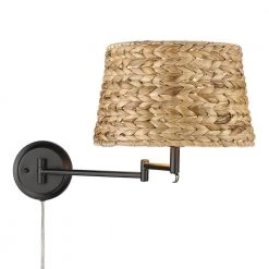Eleanor 1-Light Matte Black Woven Sweet Grass Articulating Wall Sconce by Golden Lighting -Golden Lighting Shop matte black woven sweet grass golden lighting vanity lighting 3692 a1w blk wsg 4f 1000