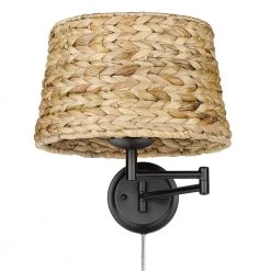 Eleanor 1-Light Matte Black Woven Sweet Grass Articulating Wall Sconce by Golden Lighting