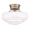 Ingalls 16.0 in. 1-Light Modern Brass Clear Glass Semi-Flush Mount by Golden Lighting