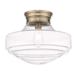 Ingalls 16.0 in. 1-Light Modern Brass Clear Glass Semi-Flush Mount by Golden Lighting
