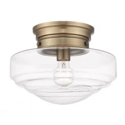 Ingalls 12.0 in. 1-Light Modern Brass Clear Glass Semi-Flush Mount by Golden Lighting