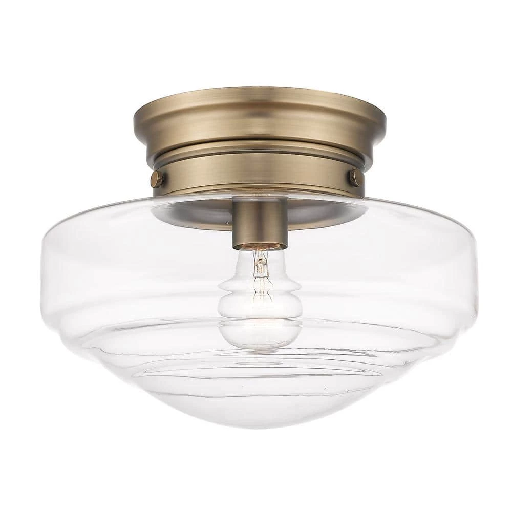 Ingalls 12.0 in. 1-Light Modern Brass Clear Glass Semi-Flush Mount by Golden Lighting 3 Ingalls 12.0 in. 1-Light Modern Brass Clear Glass Semi-Flush Mount by Golden Lighting