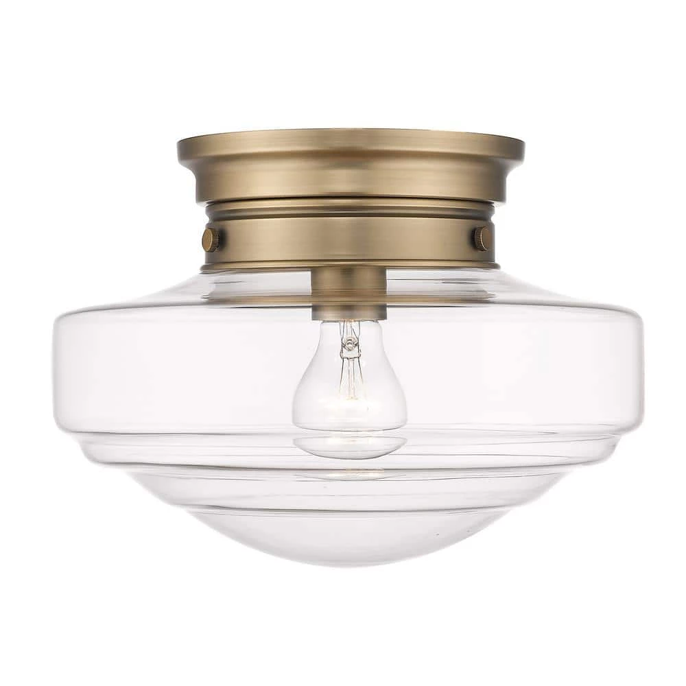 Ingalls 12.0 in. 1-Light Modern Brass Clear Glass Semi-Flush Mount by Golden Lighting 4 Ingalls 12.0 in. 1-Light Modern Brass Clear Glass Semi-Flush Mount by Golden Lighting - Image 2