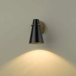 Reeva 1 Light Modern Brass Wall Sconce with Matte Black Shade by Golden Lighting -Golden Lighting Shop modern brass golden lighting vanity lighting 2122 1w mbs blk 1f 1000