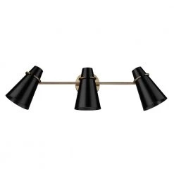 Reeva 26.125 in. 3-Light Modern Brass Vanity Light with Matte Black Sade by Golden Lighting