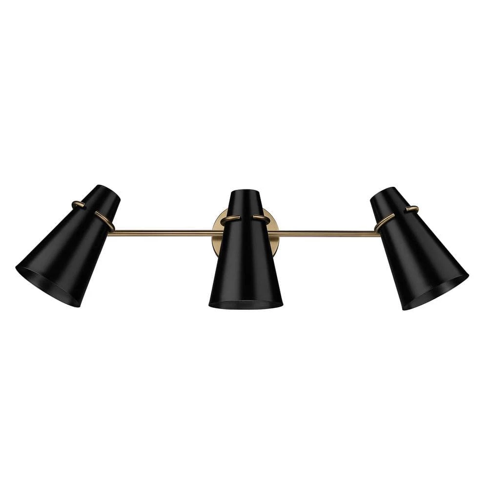 Reeva 26.125 in. 3-Light Modern Brass Vanity Light with Matte Black Sade by Golden Lighting 3 Reeva 26.125 in. 3-Light Modern Brass Vanity Light with Matte Black Sade by Golden Lighting