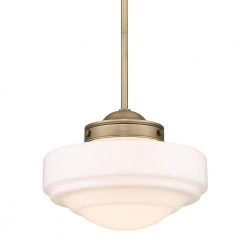Ingalls 1-Light Modern Brass Vintage Milk Glass Standard Pendant Light by Golden Lighting