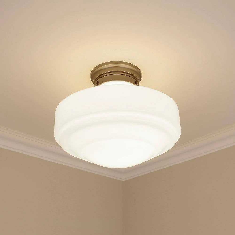 Ingalls 16.0 in. 1-Light Modern Brass Vintage Milk Glass Semi-Flush Mount by Golden Lighting 6 Ingalls 16.0 in. 1-Light Modern Brass Vintage Milk Glass Semi-Flush Mount by Golden Lighting - Image 4