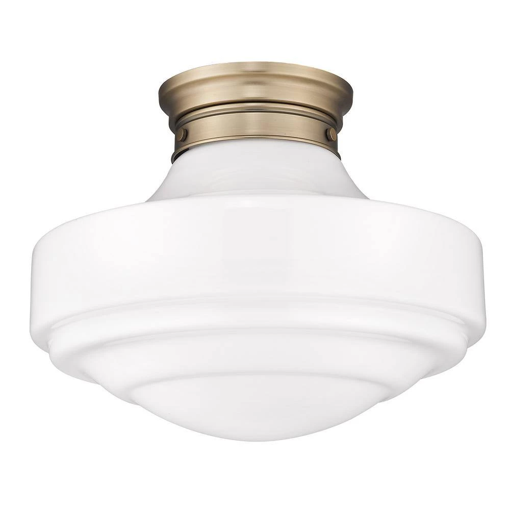 Ingalls 16.0 in. 1-Light Modern Brass Vintage Milk Glass Semi-Flush Mount by Golden Lighting 5 Ingalls 16.0 in. 1-Light Modern Brass Vintage Milk Glass Semi-Flush Mount by Golden Lighting - Image 3