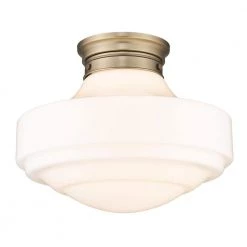 Ingalls 16.0 in. 1-Light Modern Brass Vintage Milk Glass Semi-Flush Mount by Golden Lighting
