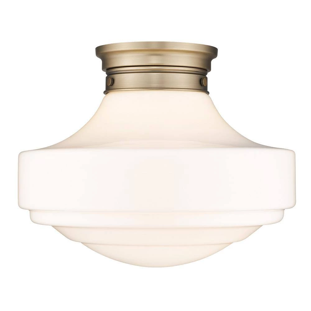 Ingalls 16.0 in. 1-Light Modern Brass Vintage Milk Glass Semi-Flush Mount by Golden Lighting 4 Ingalls 16.0 in. 1-Light Modern Brass Vintage Milk Glass Semi-Flush Mount by Golden Lighting - Image 2