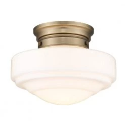 Ingalls 12.0 in. 1-Light Modern Brass Vintage Milk Glass Semi-Flush Mount by Golden Lighting