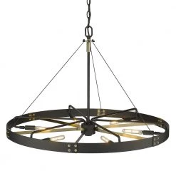 Vaughn 6-Light Natural Black Aged Brass Accents Wagon Wheel Large Pendant Light by Golden Lighting 12 Vaughn 6-Light Natural Black Aged Brass Accents Wagon Wheel Large Pendant Light by Golden Lighting -Golden Lighting Shop natural black aged brass accents golden lighting chandeliers 3866 l nb ab 1f 1000