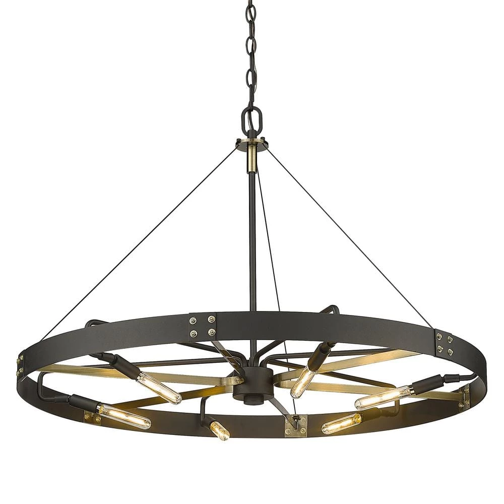 Vaughn 6-Light Natural Black Aged Brass Accents Wagon Wheel Large Pendant Light by Golden Lighting 5 Vaughn 6-Light Natural Black Aged Brass Accents Wagon Wheel Large Pendant Light by Golden Lighting - Image 3