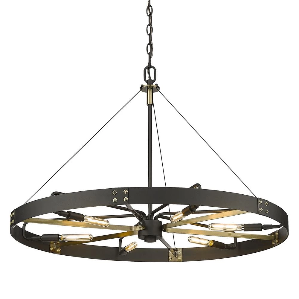 Vaughn 6-Light Natural Black Aged Brass Accents Wagon Wheel Large Pendant Light by Golden Lighting 3 Vaughn 6-Light Natural Black Aged Brass Accents Wagon Wheel Large Pendant Light by Golden Lighting