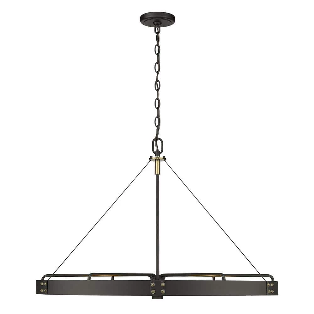 Vaughn 6-Light Natural Black Aged Brass Accents Wagon Wheel Large Pendant Light by Golden Lighting 4 Vaughn 6-Light Natural Black Aged Brass Accents Wagon Wheel Large Pendant Light by Golden Lighting - Image 2