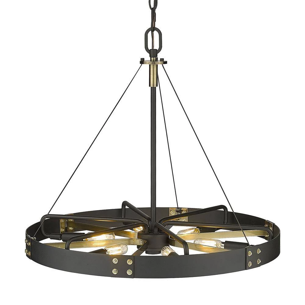 Vaughn 6-Light Natural Black Aged Brass Accents Wagon Wheel Medium Pendant Light by Golden Lighting 5 Vaughn 6-Light Natural Black Aged Brass Accents Wagon Wheel Medium Pendant Light by Golden Lighting - Image 3