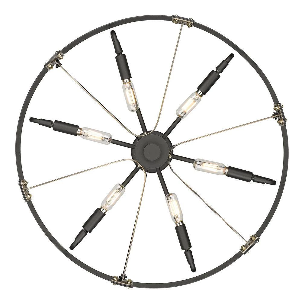 Vaughn 6-Light Natural Black Aged Brass Accents Wagon Wheel Medium Pendant Light by Golden Lighting 6 Vaughn 6-Light Natural Black Aged Brass Accents Wagon Wheel Medium Pendant Light by Golden Lighting - Image 4