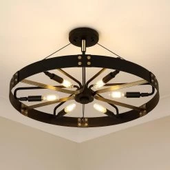 Vaughn 22.5 in. 6-Light Natural Black Aged Brass Accents Semi-Flush Mount by Golden Lighting 12 Vaughn 22.5 in. 6-Light Natural Black Aged Brass Accents Semi-Flush Mount by Golden Lighting -Golden Lighting Shop natural black aged brass accents golden lighting flush mount lights 3866 msf nb ab 44 1000