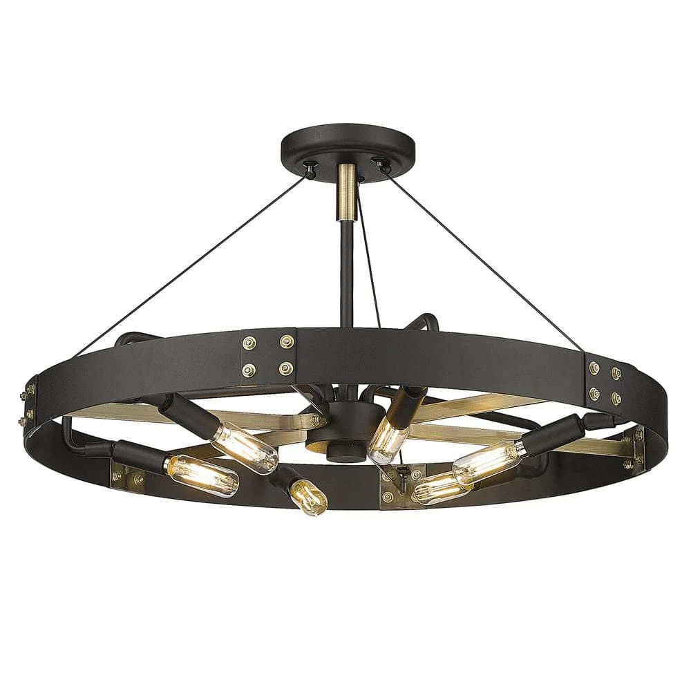 Vaughn 22.5 in. 6-Light Natural Black Aged Brass Accents Semi-Flush Mount by Golden Lighting 5 Vaughn 22.5 in. 6-Light Natural Black Aged Brass Accents Semi-Flush Mount by Golden Lighting - Image 3